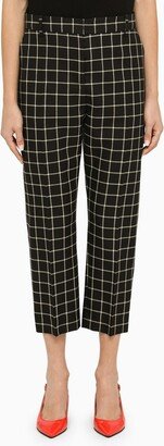 Black check cropped trousers