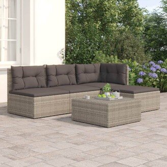 4 Piece Patio Lounge Set with Cushions Gray Poly Rattan - 21.3 x 21.3 x 9.6/15/19.7/21.7