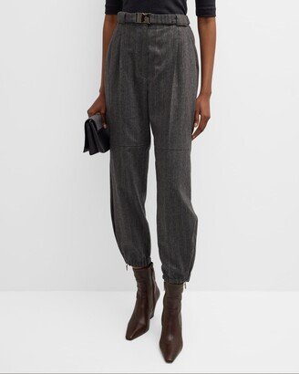 Pinstripe Lurex Wool Trousers With Utility Belt