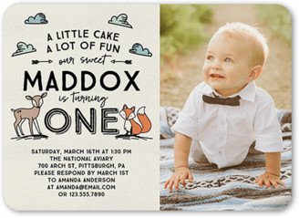 Baby Boy's 1St Birthday Invitations: Doodle Deer Birthday Invitation, Beige, 5X7, Matte, Signature Smooth Cardstock, Rounded