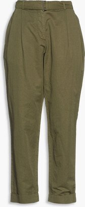 Belted pleated cotton and silk-blend tapered pants