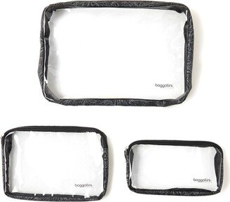 Clear Travel Pouches 3 Piece Set Cosmetic Toiletry Bags - Midnight Blossom