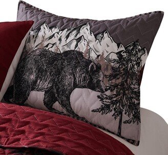 Sofia 20 x 36 King Pillow Sham, Red Plaid Microfiber, Bear and Mountain