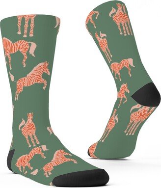 Socks: Zebra - Green And Pink Custom Socks, Green