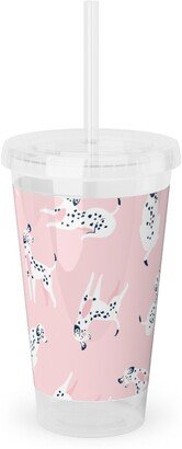 Travel Mugs: Funny Dalmatian - Pink Acrylic Tumbler With Straw, 16Oz, Pink