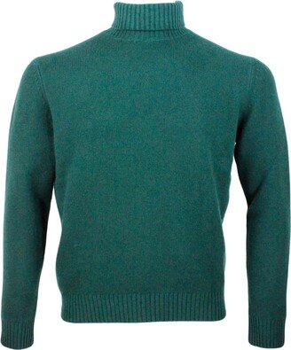 Long-sleeved Turtleneck Sweater In 100% Fine And Soft Virgin Wool With English Rib Knit On The Collar And Cuffs