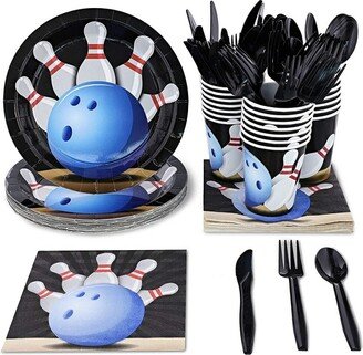 Juvale Kids Bowling Birthday Party Supplies Set - Plates, Knives, Spoons, Forks, Napkins, and Cups, Serves 24