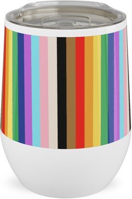 Travel Mugs: Lgbtq Stripes - Rainbow Pride Flag - Vertical Stainless Steel Travel Tumbler, 12Oz, Multicolor