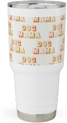 Travel Mugs: Dog Mama - Retro Vintage Text - Earthy Travel Tumbler, 30Oz, Beige