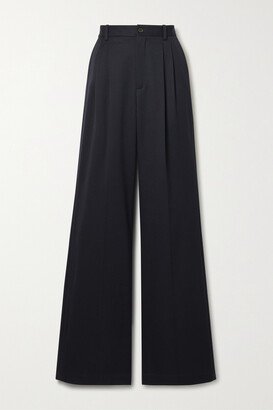 Flavie Pleated Wool-twill Wide-leg Pants - Blue