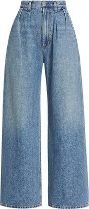 Maritzy Wide-Leg Pleated Denim Trousers