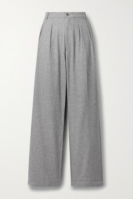 Pleated Striped Wool-blend Wide-leg Pants - Gray