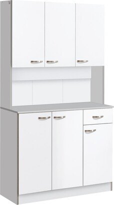 Homcom 71 Freestanding Buffet with Hutch, Kitchen Storage Cabinets, Pantry with 6 Doors, 3 Adjustable Shelves, and Drawer for Living Room, White - Wh