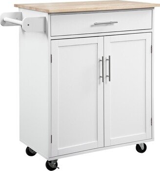 HomCom Kitchen Large Storage Island on 360Â° Swivel Wheels Cart w/ Drawer