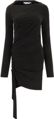 Asymmetric Ruched Long-Sleeved Mini Dress