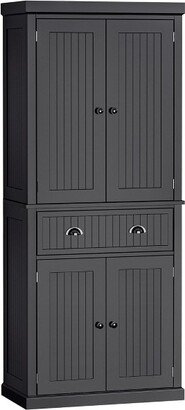 HOMCOM 72 Traditional Freestanding Kitchen Pantry Cabinet Cupboard with Doors and 3 Adjustable Shelves, Black