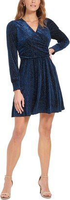 Petites Womens Velvet Mini Fit & Flare Dress