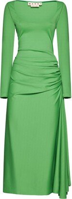 Gathered-Waist Asymmetric Midi Dress