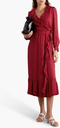 Ruffled leopard-print silk crepe de chine midi wrap dress