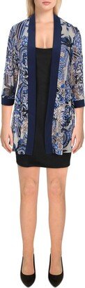 Petites Womens Mesh Printed Duster Blazer-AA