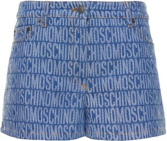 Denim jacquard logo mini shorts