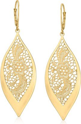 Italian 14kt Yellow Gold Openwork Floral Lace Teardrop Earrings