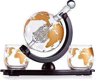 Colored Globe Decanter with Globe Glasses, Set of 4