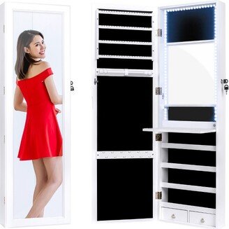 Best Choice Products Hanging Mirror Jewelry Armoire Cabinet for Door or Wall Mount w/ LED Lights, Cosmetics Tray, Lock