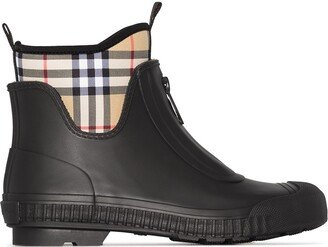 Vintage check neoprene and rubber rain boots