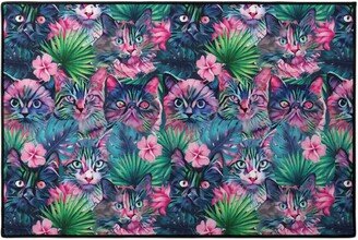 Door Mats: Cats And Summer Floral - Multi Door Mat, Multicolor