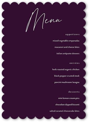 Wedding Menu Cards: Regal We Do Wedding Menu, Purple, 5X7 Flat Menu, Matte, Signature Smooth Cardstock, Scallop