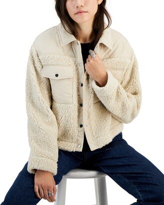 Juniors' Quilted Puffer Sherpa Shacket