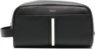 Stripe-Detailing Leather Makeup Bag