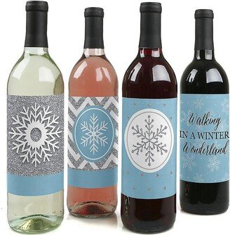 Big Dot Of Happiness Winter Wonderland - Holiday Party Decor - Wine Bottle Label Stickers - 4 Ct