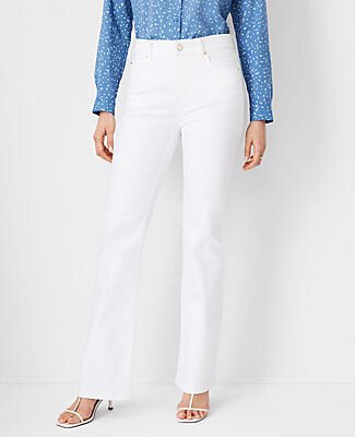 Petite Curvy Sculpting Pocket Mid Rise Boot Cut Jeans in White