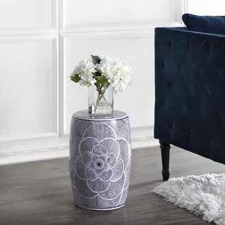 Camellia 17 Ceramic Drum Garden Stool, Blue - JONATHAN Y