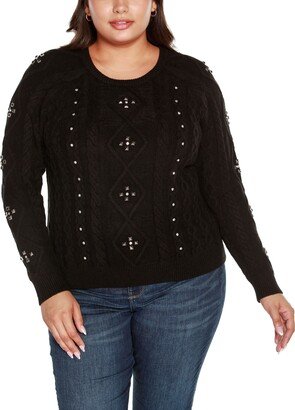 Black Label Plus Size Embellished Cable Knit Sweater