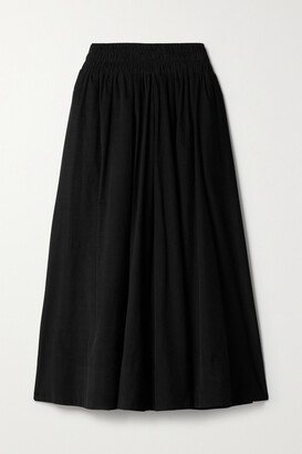 The Kyria Pleated Cotton-corduroy Midi Skirt - Black