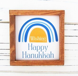 Hanukkah Sign, Chanukah Decor, Rainbow Miniature Framed Star Of David, Tiered Tray Festival Lights Sig