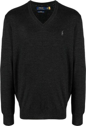 embroidered-logo V-neck sweater