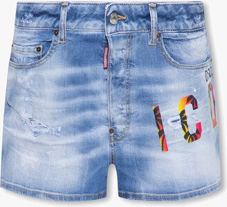 Denim Shorts With Logo - Blue