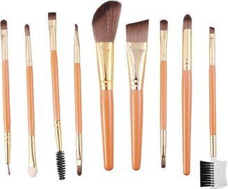 Unique Bargains Makeup Brush Set Concealer Blush Nylon Plastic Metal Handle 9 Pcs Orange