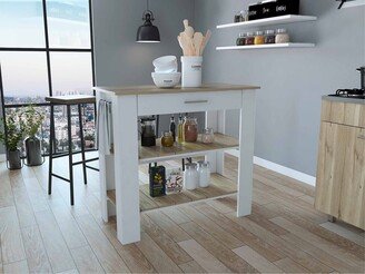 Light Oak and White Kitchen Island with Drawer and Two Open Shelves - 20 X 40 X 20