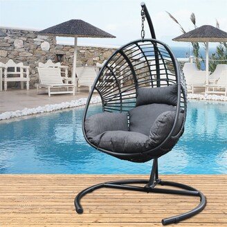 Outdoor Indoor Black PE Wicker Swing Egg Chair with Cushion