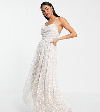 Starlet Bridal backless cowl neck embellished maxi dress in ivory