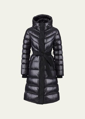 Coralia Lustrous Light Down Coat with Sash Belt