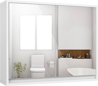 Wall Mounted Bathroom Storage Cabinet Medicine Cabinet Organizer Shelf W/Double Mirror Door White