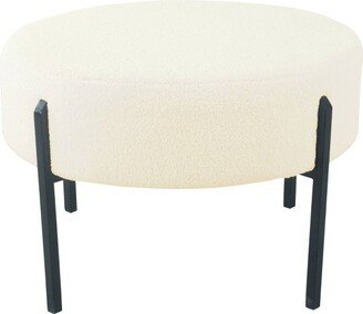 Modern Metal Sherpa Ottoman Cream