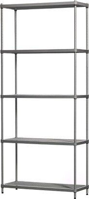 MeshWorks 5 Tier Full Size Metal Storage Shelving Unit Bookshelf, for Kitchen, Office, and Garage, 31.1 x 13 x 70.9, Silver