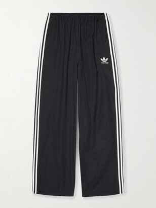 adidas Wide-Leg Striped Logo-Print Cotton-Blend Shell Track Pants